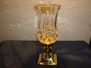 Waterford Lismore Crystal Glass Brass Candle Holder