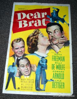 1951 Dear Brat 1 sheet movie poster, folded Excellent Condition!