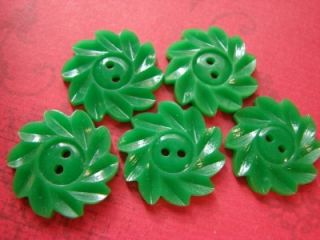 RARE Bright Green Vintage 1940s Casein Flower Buttons See Pics for 