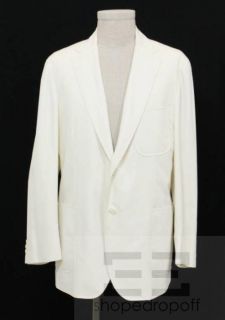 BRIONI Mens Cream Cotton Button Front Blazer Size 44R