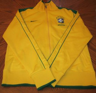 Nike Brasil Brazil Soccer Futbol Zip Up Sweater Shirt Medium Yellow 