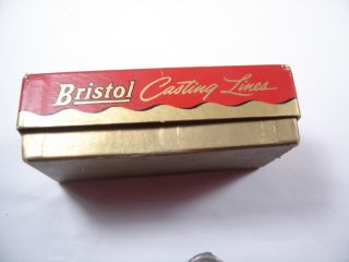 Vintage Bristol Fishing Line Box with Old AFTCO Roller Rod Guides 