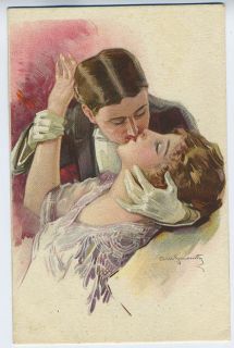 Art Somonetti Romance Love Lips Kiss Old 1910s Postcard