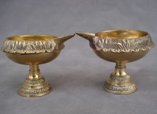 Vintage Brass Indian Oil Lamps Diya w/ Removable Stand 2.5 Ht &Dia 