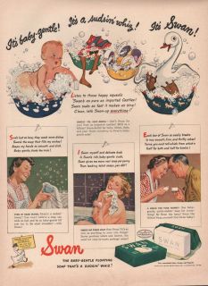 1942 VINTAGE ITS BABY GENTLE ITS A SUDSIN WHIZ ITS SWAN SOAP PRINT AD