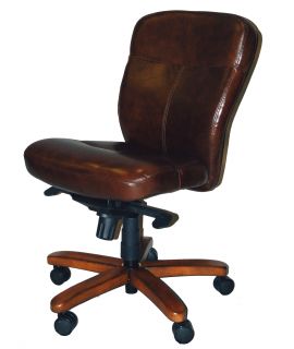 Genuine Brown Leather Armless Office Desk Chair
