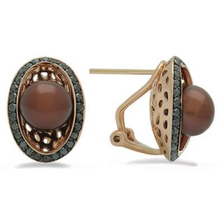 Chocolate Pearl Black Diamond Gemstone Earrings in Rose Gold