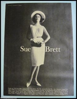 1960 Vintage Sue Brett White Dress 60s Fashion Print Ad