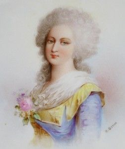 1844 Signed O. Brun Sevres Portrait Plate of Mm Elizabeth with Green 