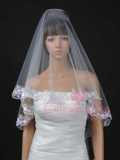 1T 67 White Embroidery Edge Fingertip Bridal Veil (TS110031)