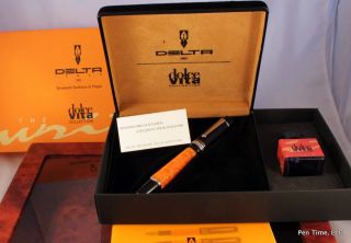 Delta Dolce Piston Sized Fountain Pen Orange and Black with Solid Gold 