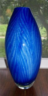 Vintage Art Glass Vase Pulled Feather Design Heavy Cased Mid Century 
