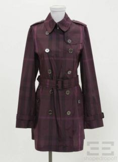 Burberry Brit Purple Mega Check Belted Trench Coat Size US 4