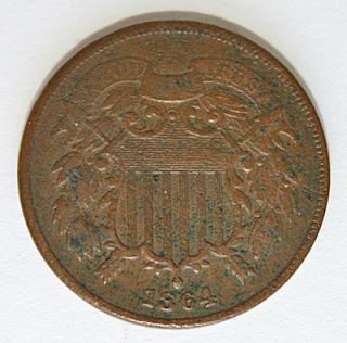  1864 U s 2 Cent Copper Fine Condition