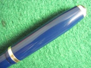    Rare Blue English Lever Fill Fountain Pen With 14K Broad Oblique Nib