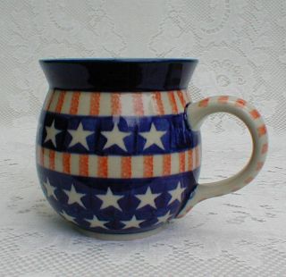 Polish Pottery Patriotic Stars and Stripes Large Bubble Mug C A