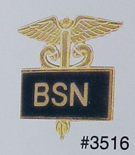 BSN Nurse Emblem Black Inlaid Lapel Pin Caduceus 3516B