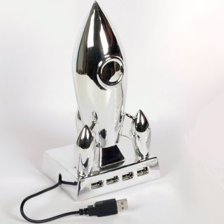 Retro Chrome Moon Rocket Space SHIP Toy USB Spaceship 4 Port Hub 