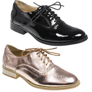   Lace Up Flat Office Formal Oxford Brogue Black Rose Shoes Size