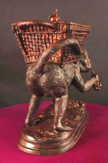 Bronze Monkey with Basket Statue Container Catch All