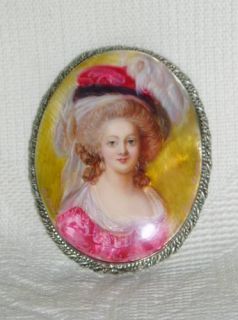 Lacquer brooch Mother of pearl Marie Antoinette Hand Painted Pin