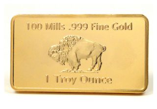 Troy Ounce 24k 100 Mills Thick Gold Clad Buffalo Art Collection Bar 
