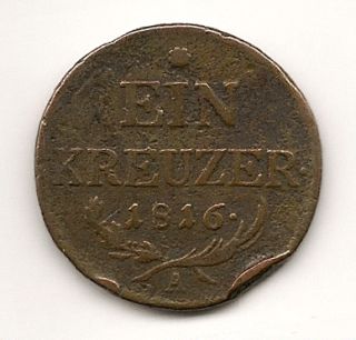  1816 A Ein Kreuzer 1 Kreuzer Copper Coin