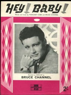 BRUCE CHANNEL Song Sheet Music 1962 HEY BABY rare uk printing