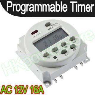   Power Programmable Timer Time Switch Relay AC 12V 16A 1Min~168Hours