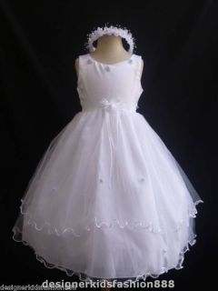new white flower girl party pageant dress sz 2 4 6 8 12