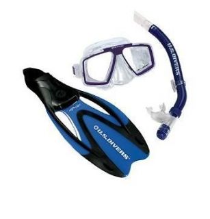 Scuba Dive Gear Mask Dry Snorkel Fins Set Blue Size X Large 