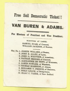 Van Buren Adams Electoral Ticket Massachusetts 1848