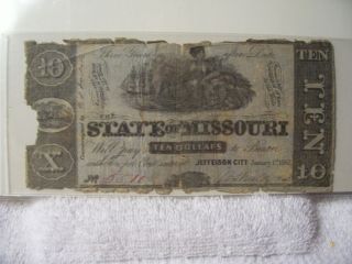 Confederate State Of Missouri 1862 10 Note Currency Blue Paper