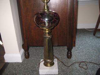 Beautiful Vintage Table Lamp Marble Base Cranberry Bubble Glass