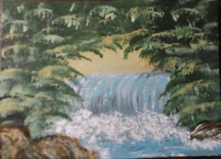 ACEO Original Painting Waterfall Wilderness Trees by CH F