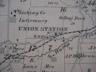 1875 Map Hebron Union Township Buckeye Lake Ohio Canal Refugee Tract 