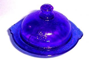 Miniature Cobalt Blue Glass Cameo Ballerina Butter Dish
