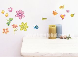 Cute Insects Bugs Flowers Kids Removable Wall Sticker for Kids Room or 