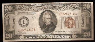 1934 A 20 SILVER CERTIFICATE BROWN SEAL HAWAII CURRENCY NOTE