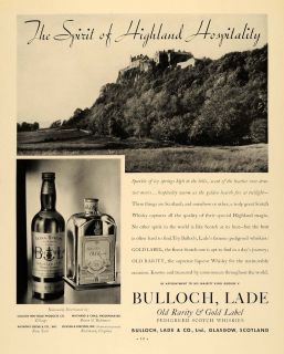1936 Ad Bulloch Lade Old Rarity Gold Label Whisky Drink   ORIGINAL 