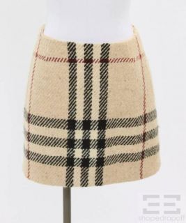 burberry london tan check wool mini skirt size us 6