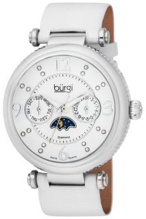 Burgi BUR043WT Diamond Accented Day Date Womens Watch