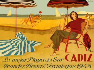 CADIZ Spain Large Horizontal Spanish Vintage Travel Poster 