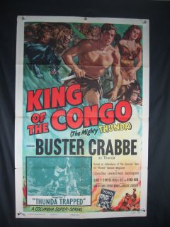 King of The Congo Buster Crabbe 27x41 Orig Poster 1952 G VG