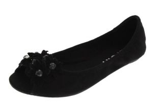Report New Burna Black Suede Open Toe Rosette Ballet Flats Shoes 8 5 