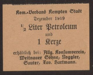 Germany Kempten 1 2 Litre Petrol 1 Candle 1919 Verkehrsaus Notgeld F8 