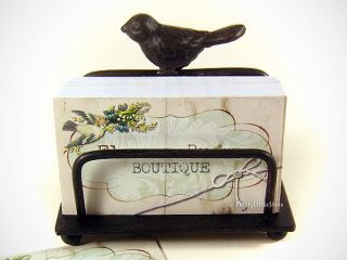 French Country Bird/Business Card Holder  Desk/Counter Black w 