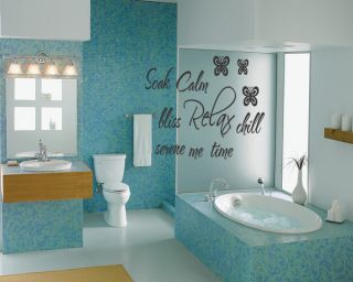 RELAX CALM BUTTERFLY BATHROOM WALL BATH PLettering Decal Words Quote 