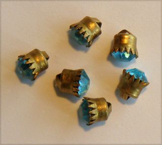 Vintage Tiny Aqua Rhinestone Button Doll Finding Beads