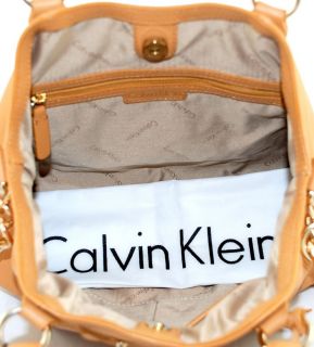 Calvin Klein Luxury Leather Camel Crossbody Tote Bag Handbag Purse 